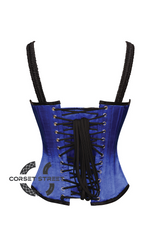 Blue Black Satin Leather Shoulder Straps Gothic Steampunk Waist Training Bustier Overbust Corset Costume
